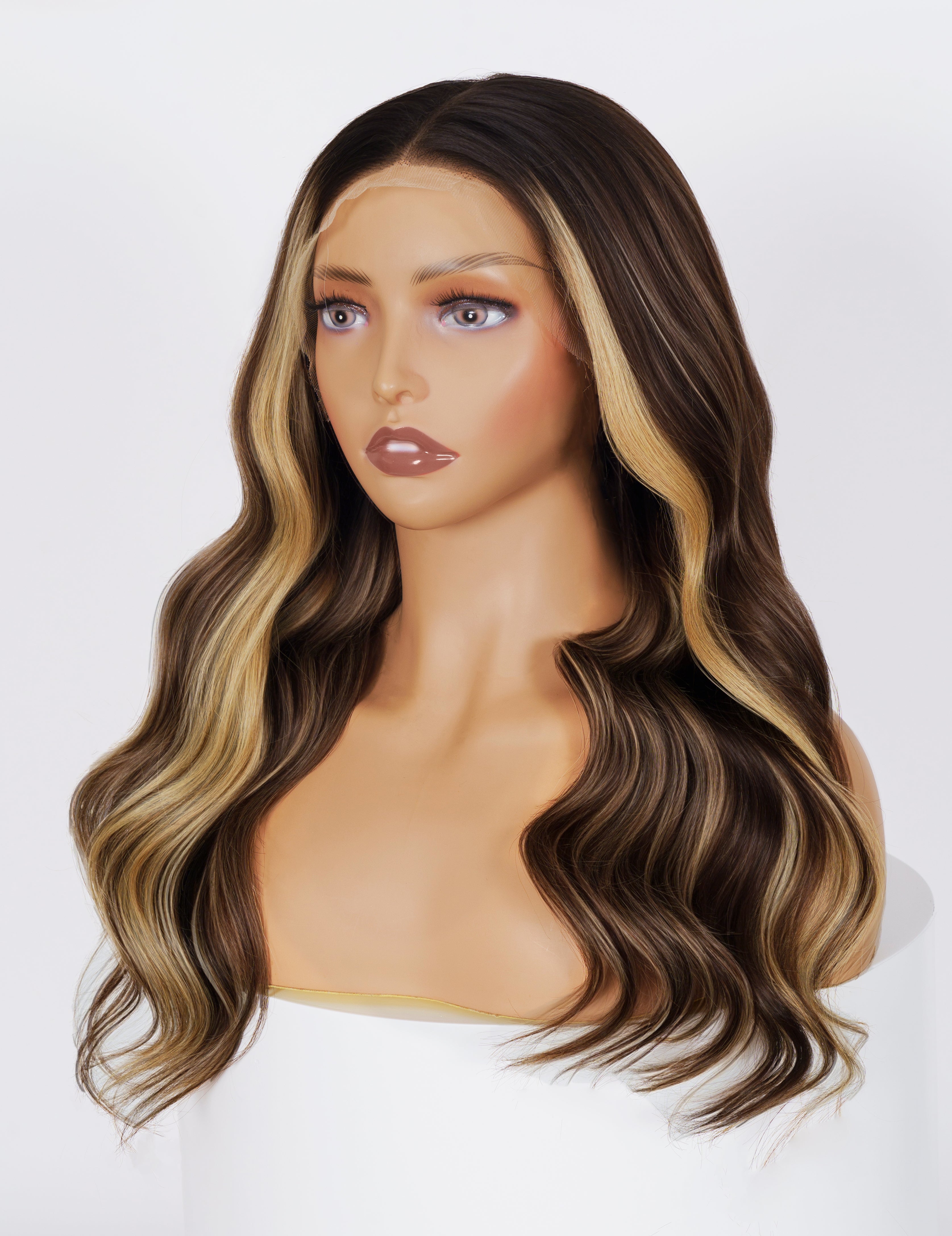 Galaxy001 Gorgeous Brown Blonde Highlight Glueless Wavy Wig