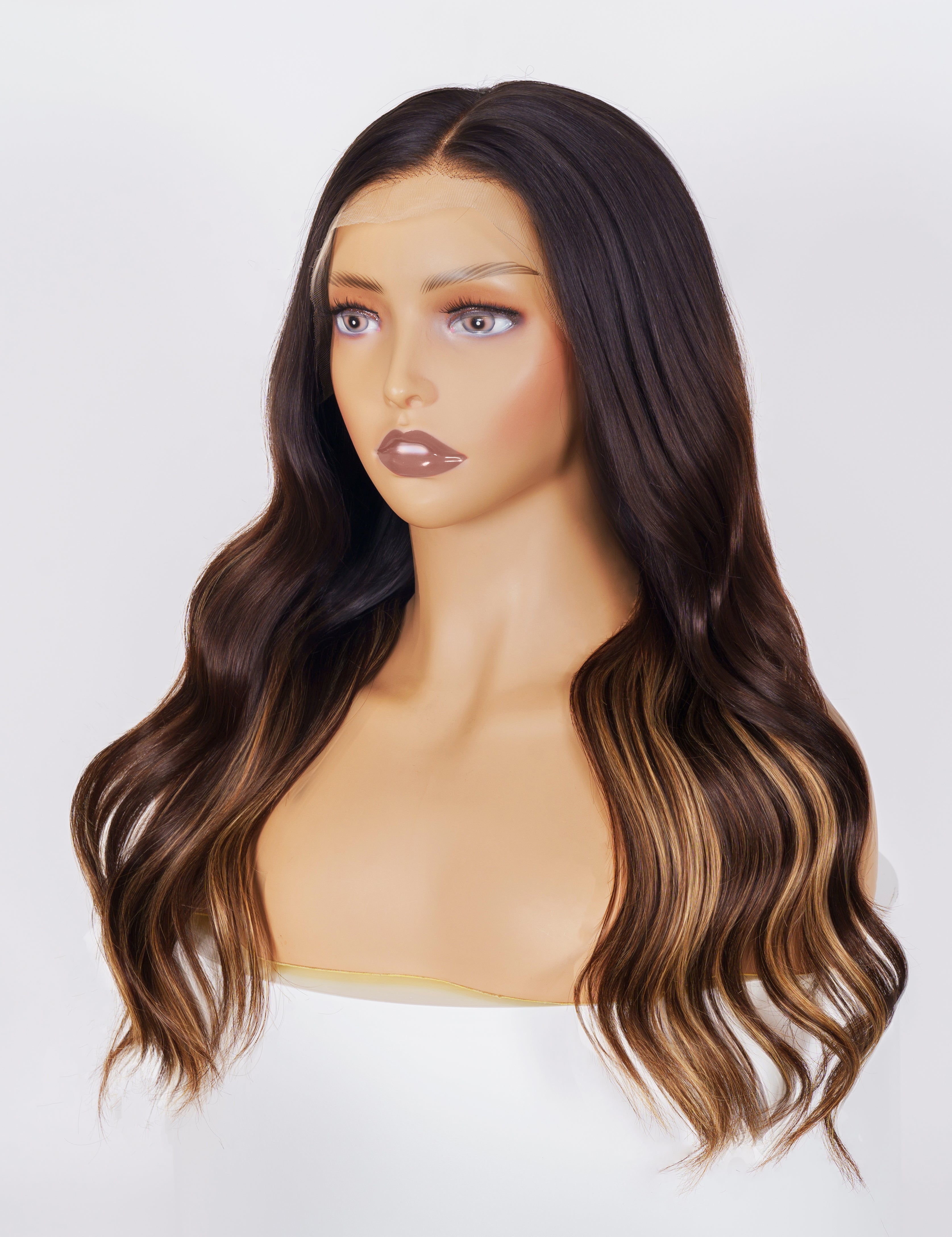 Galaxy003 Dark Brown with Blonde Highlight Wavy Wig