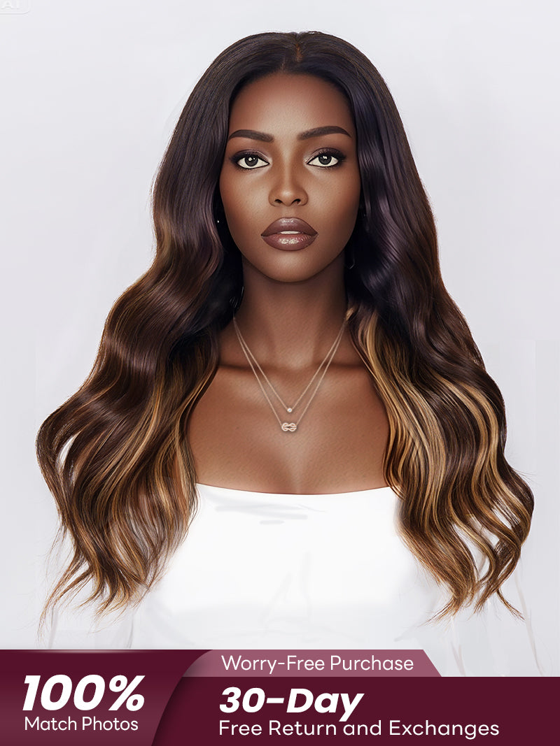 Galaxy003 Dark Brown with Blonde Highlight Wavy Wig