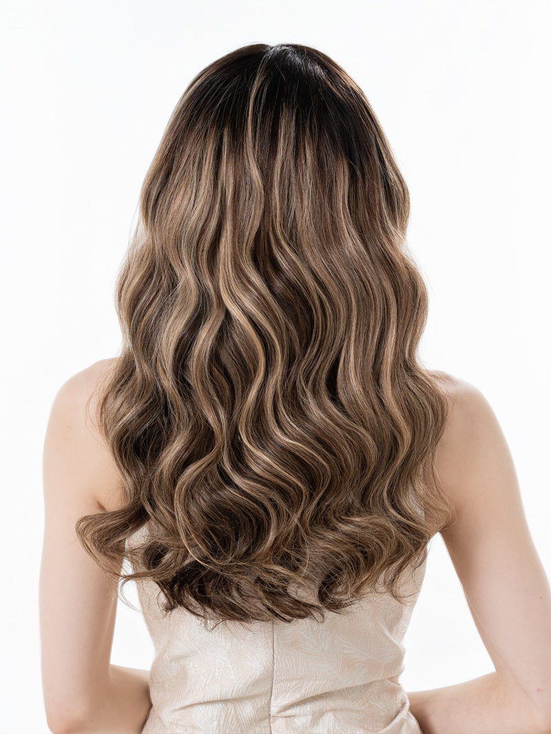 Galaxy004 Cool Blonde Balayage Face Framing Bangs Wavy Wig