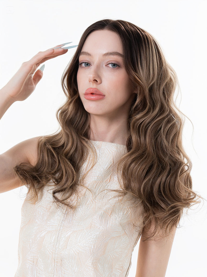 Galaxy004 Cool Blonde Balayage Face Framing Bangs Wavy Wig