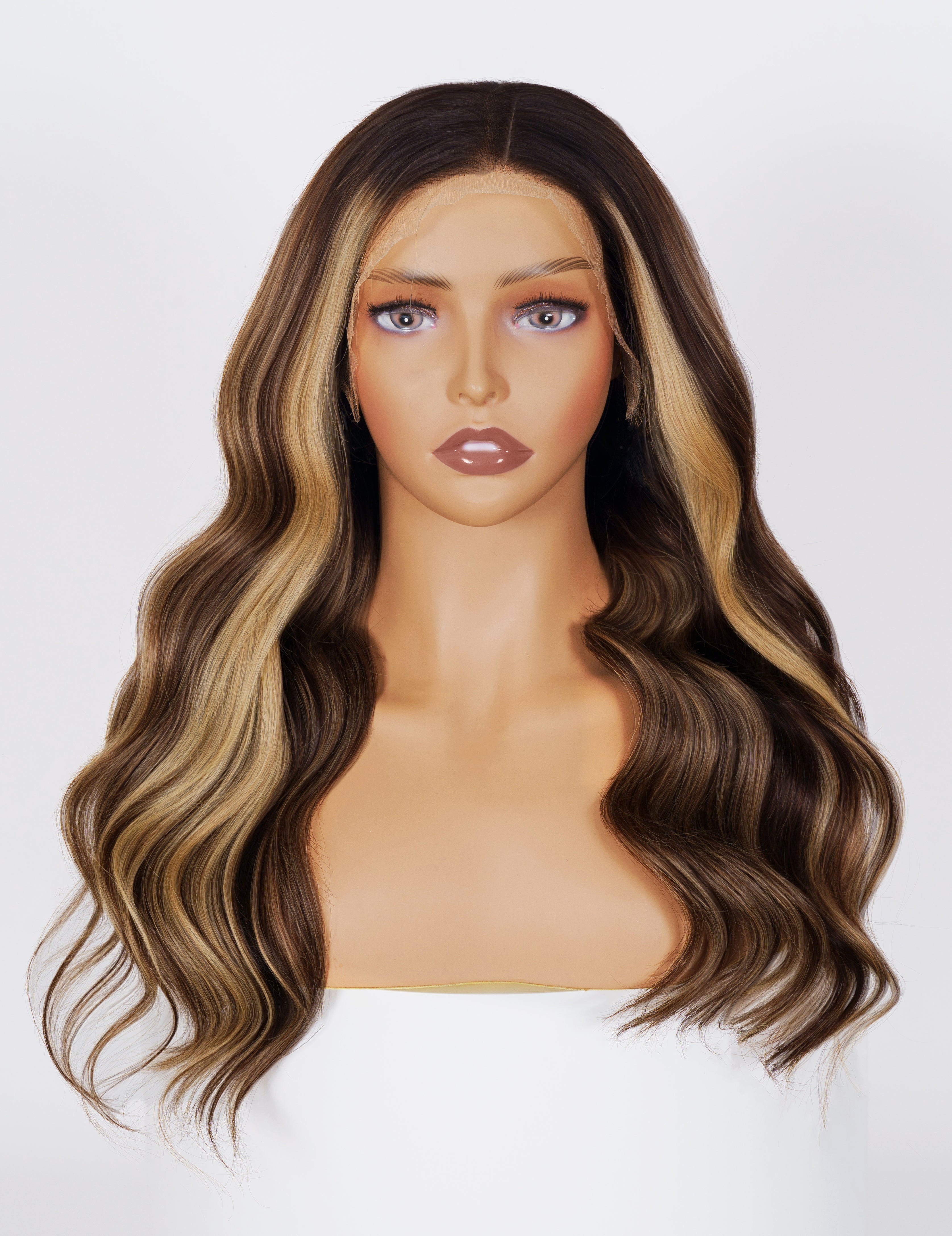 Galaxy001 Gorgeous Brown Blonde Highlight Glueless Wavy Wig