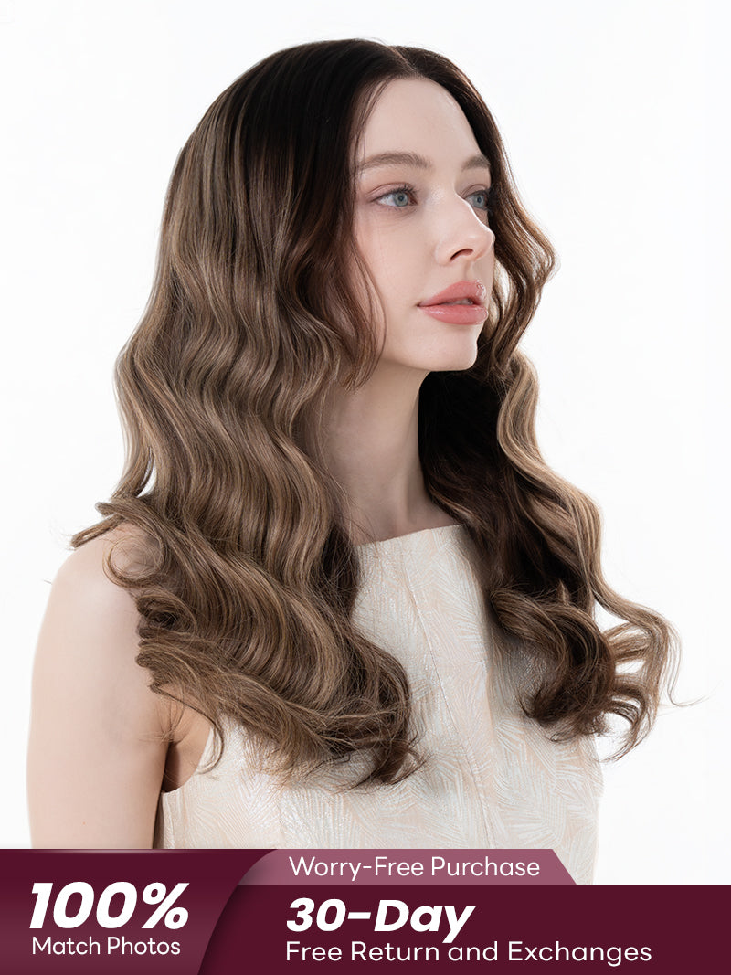 Galaxy004 Cool Blonde Balayage Face Framing Bangs Wavy Wig