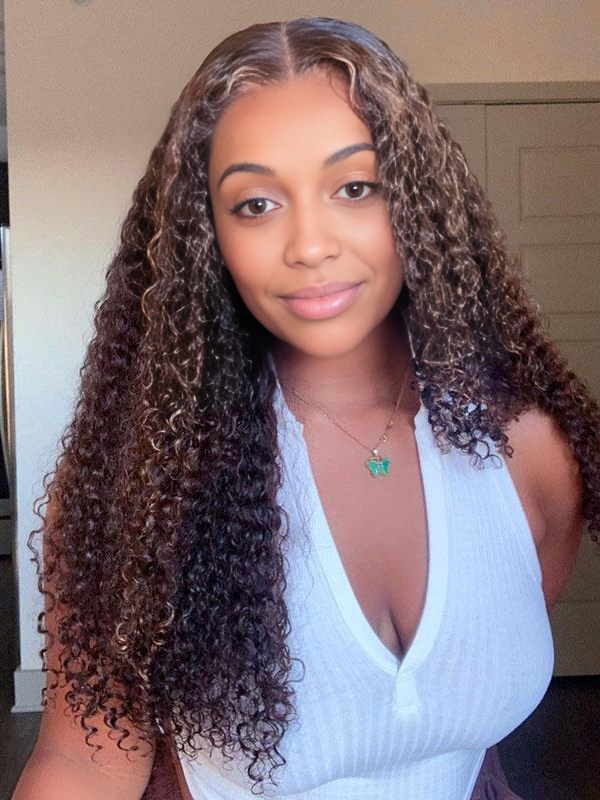 Curly Blonde Highlight 100% Human Hair Lace Wig