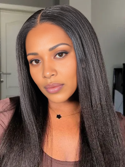 Yaki Straight Glueless Human Hair Lace Wig