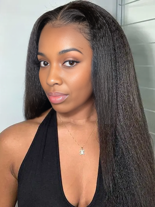 Yaki Straight Glueless Human Hair Lace Wig