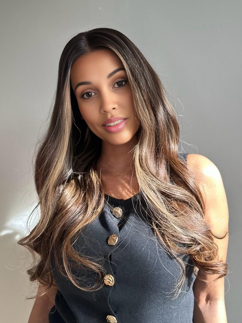 Ash Brown Highlight Human Hair Glueless Lace Wig