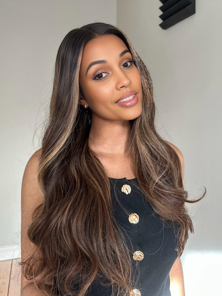 Ash Brown Highlight Human Hair Glueless Lace Wig